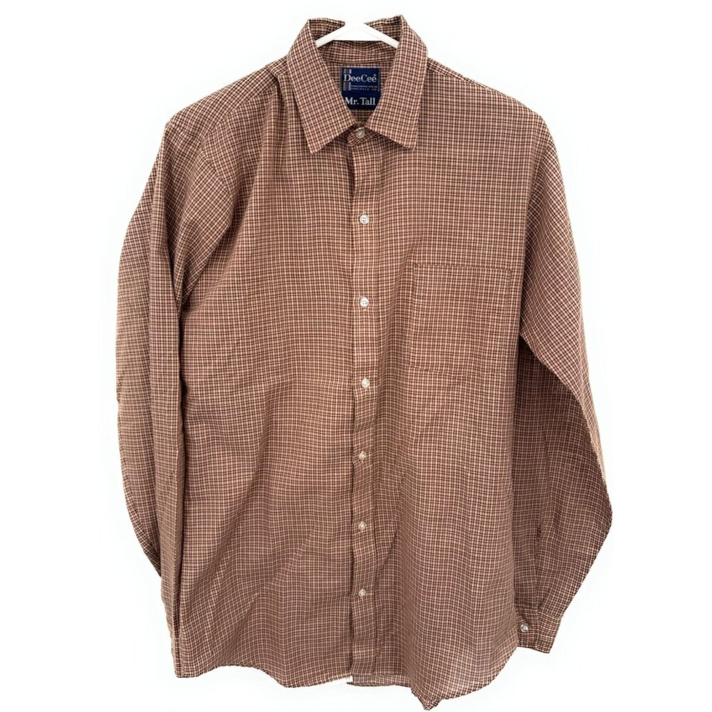 Vtg Dee Cee Mr. Tall Long Sleeve Button Up Shirt‎ Made In USA Sz M Brown Plaid